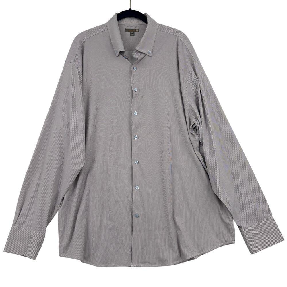 Peter Millar Summer Comfort Shirt Mens XXL White Brown Stripe Button Up